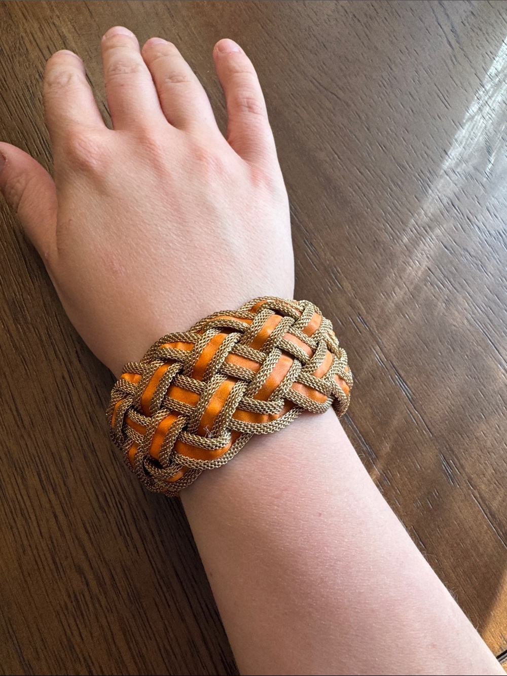 Braided Orange and Tan Woven Cuff Bracelet